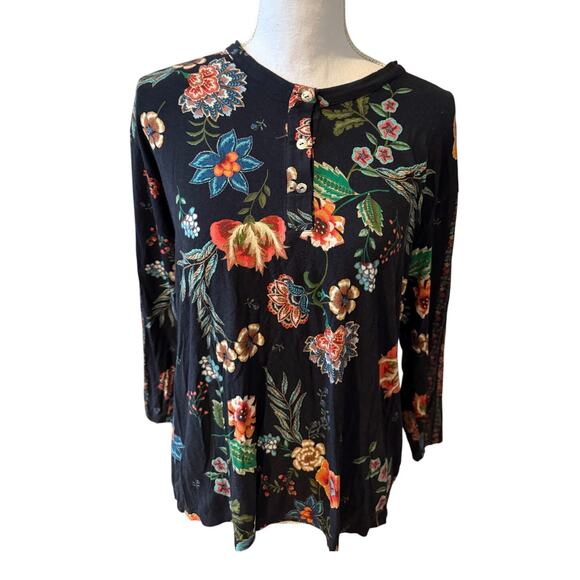 Johnny Was Ardell Long Sleeve Henley Top Dark Floral Print M - Picture 2 of 8